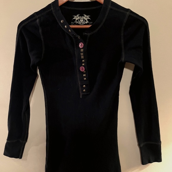 Free People Black 3/4 Button Up Henley W/ Studs - Size XS - Picture 1 of 7